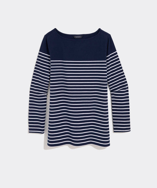 Deluxe Boatneck Top - EB Stripe - Nautical Navy/White Cap