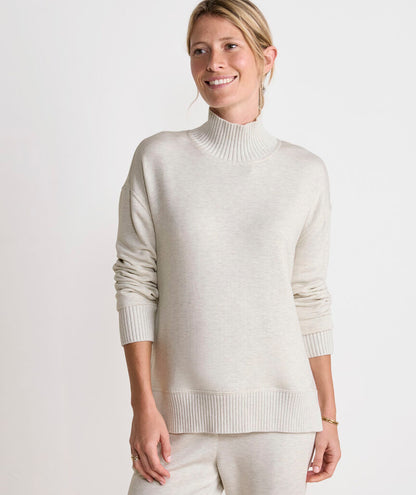 Dreamcloth® Ribbed Trim Funnel-Neck Pullover - Marshmallow Heather