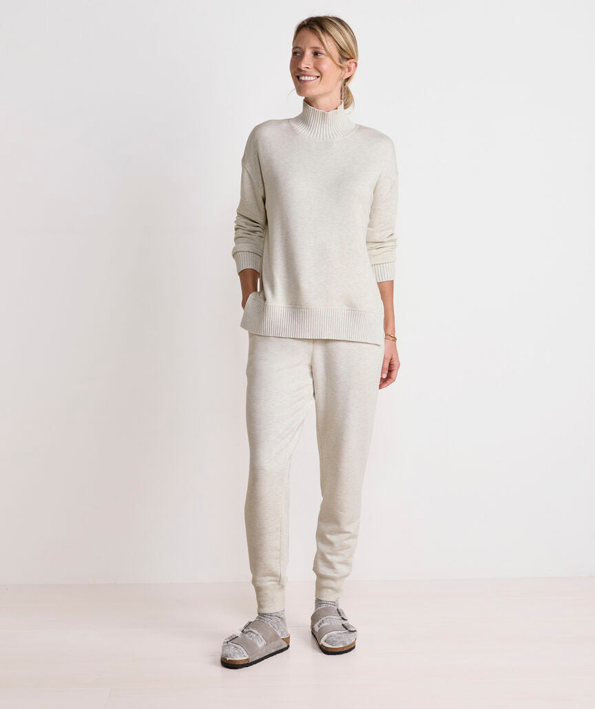 Dreamcloth® Ribbed Trim Funnel-Neck Pullover - Marshmallow Heather