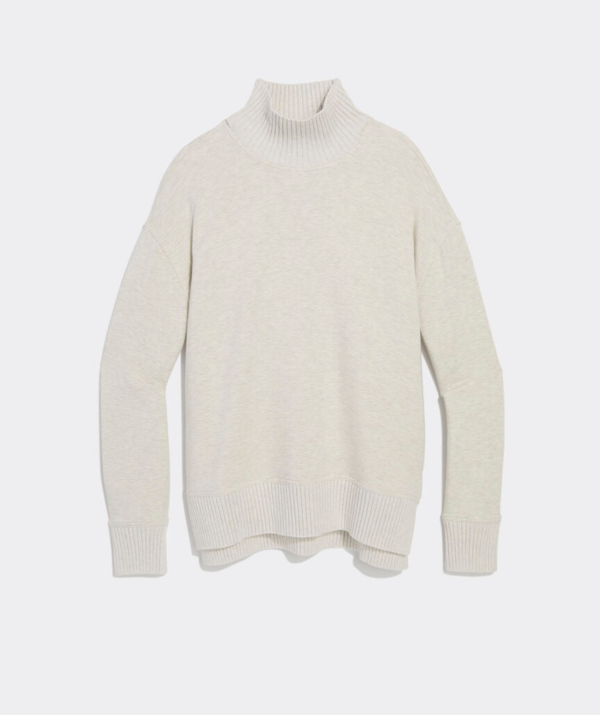 Dreamcloth® Ribbed Trim Funnel-Neck Pullover - Marshmallow Heather