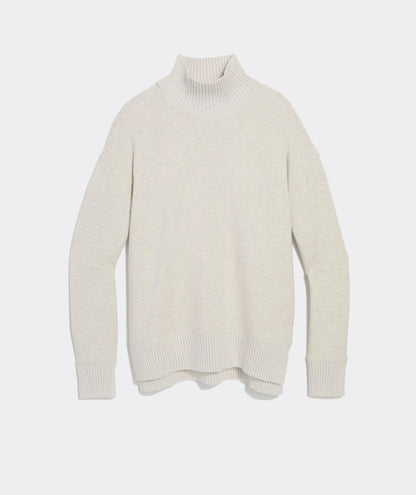 Dreamcloth® Ribbed Trim Funnel-Neck Pullover - Marshmallow Heather