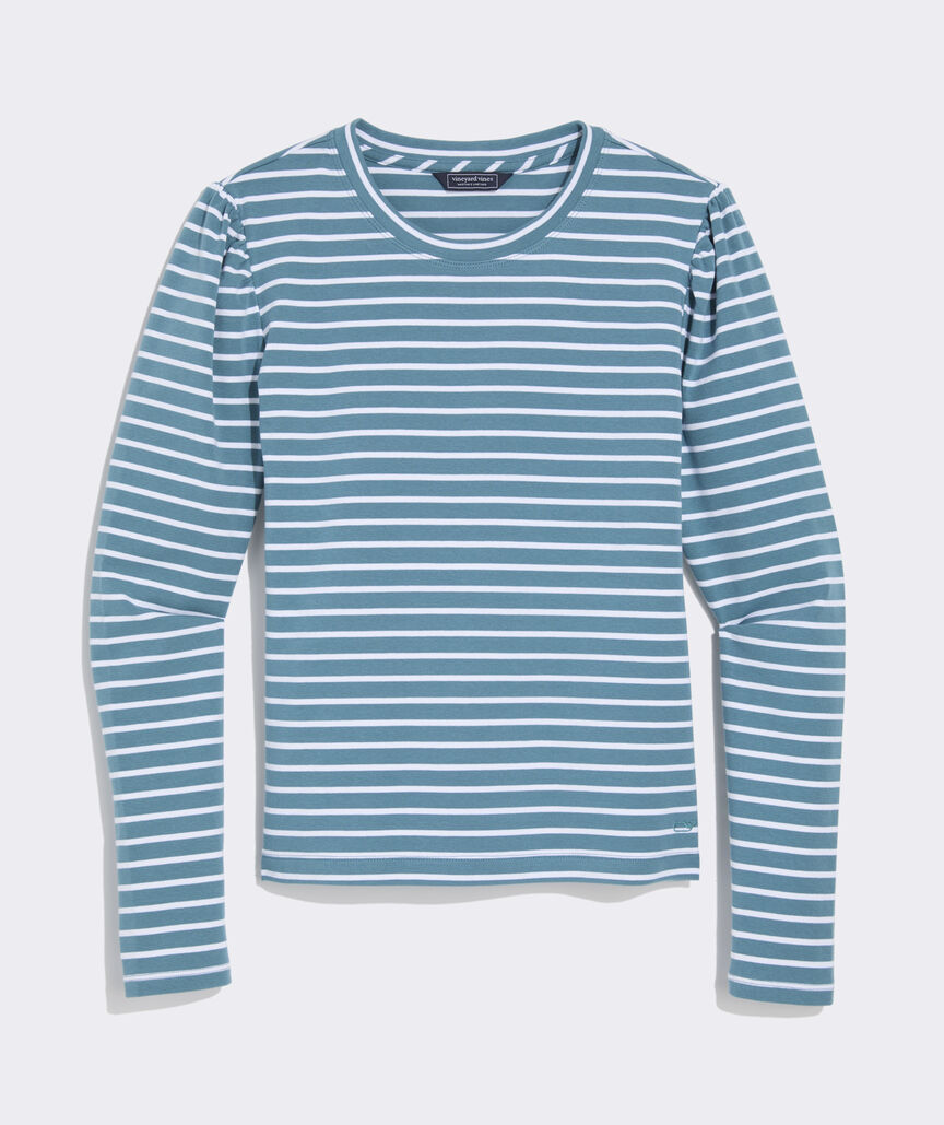 Puff Sleeve Top - Lowcountry Loden/White Stripe