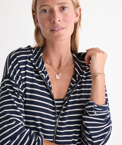 Dreamy Jersey Full-Zip Hoodie - Stripe Nautical Navy