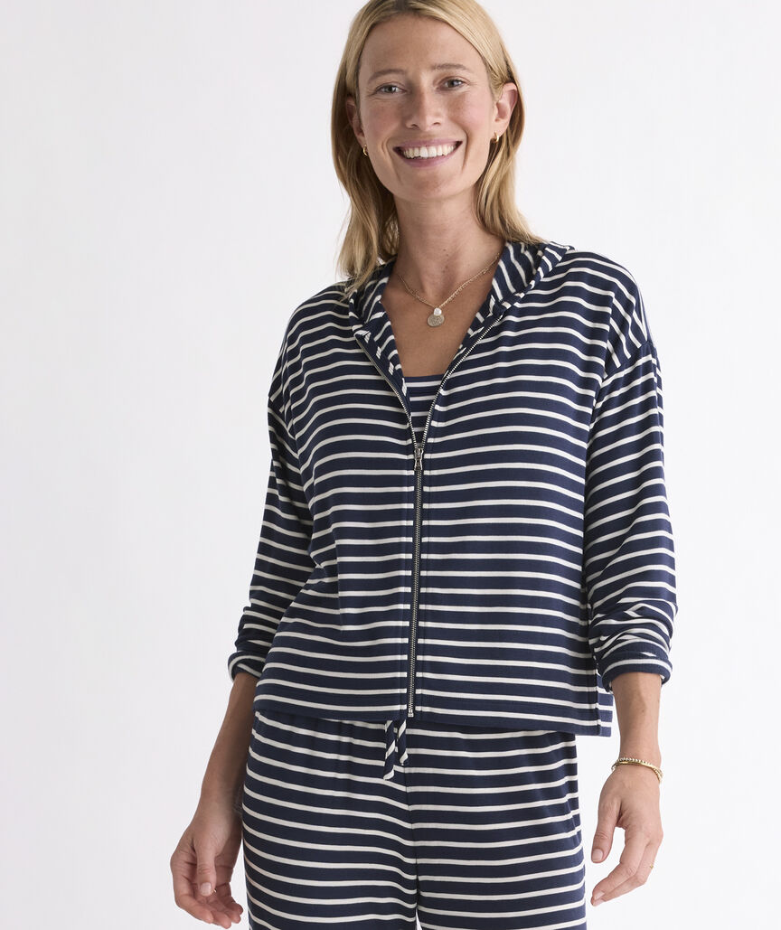 Dreamy Jersey Full-Zip Hoodie - Stripe Nautical Navy