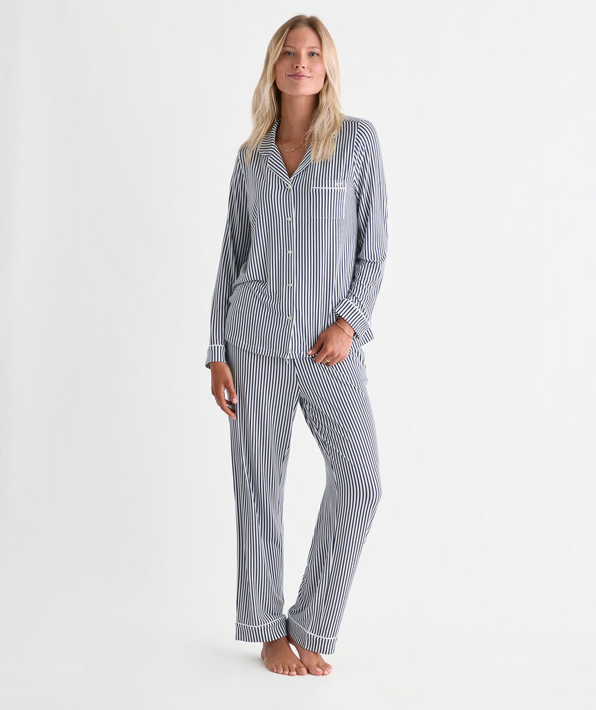 Super-Soft Knit Pajama Set - Nautical Navy Stripe
