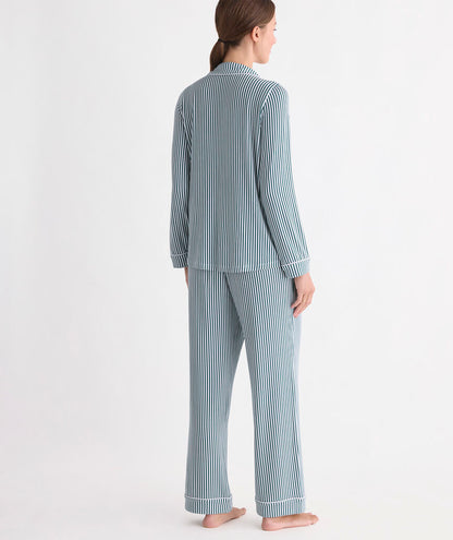 Super-Soft Knit Pajama Set - Green Becky Stripe