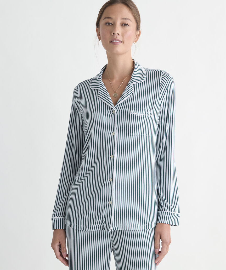 Super-Soft Knit Pajama Set - Green Becky Stripe