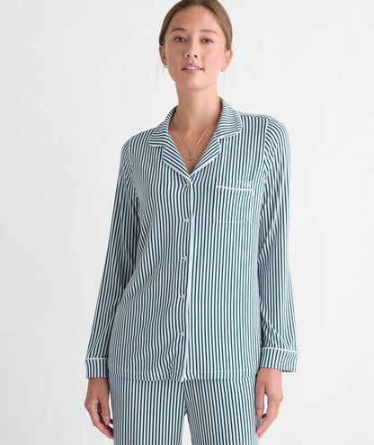 Super-Soft Knit Pajama Set - Green Becky Stripe