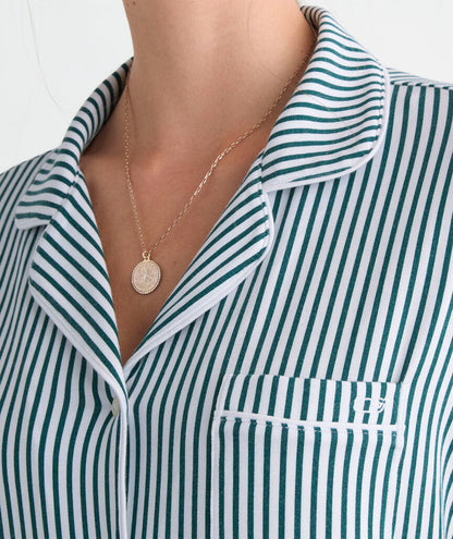 Super-Soft Knit Pajama Set - Green Becky Stripe