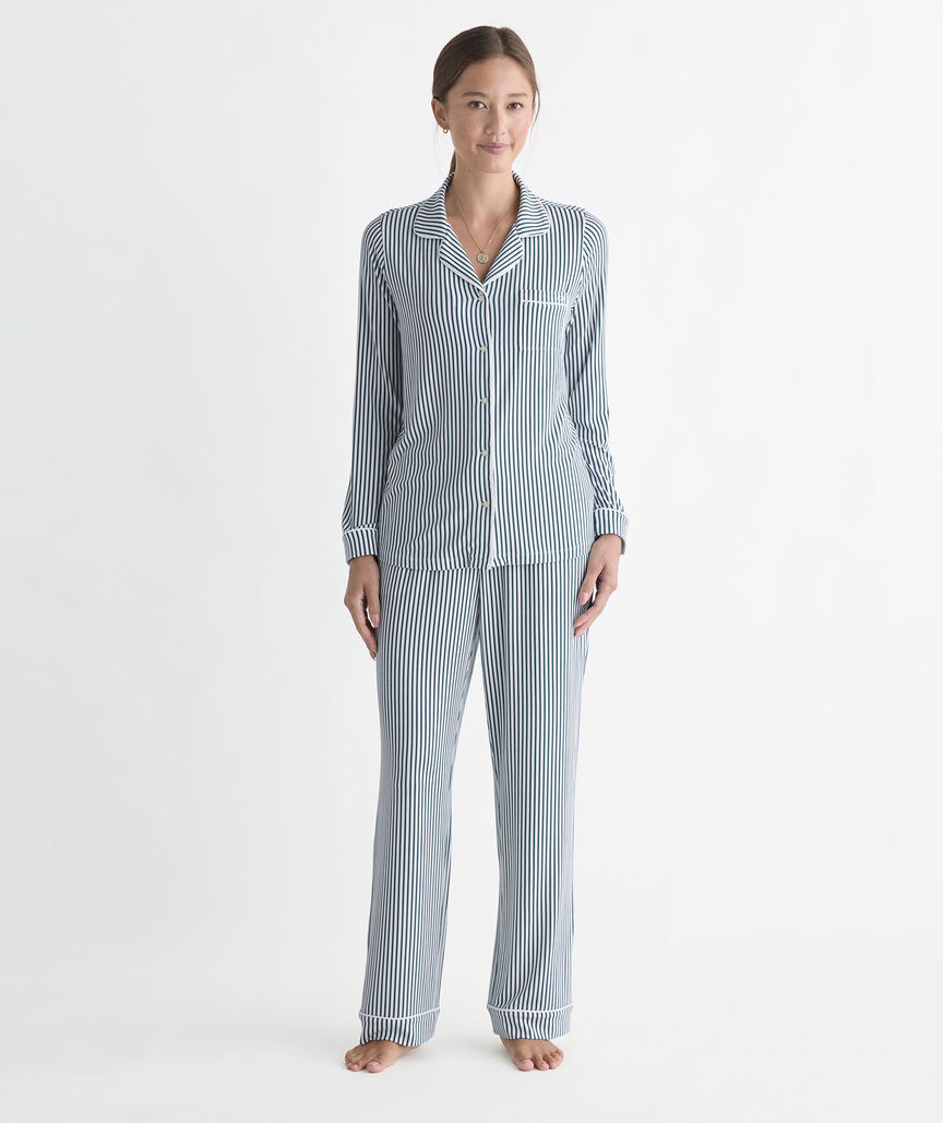 Super-Soft Knit Pajama Set - Green Becky Stripe