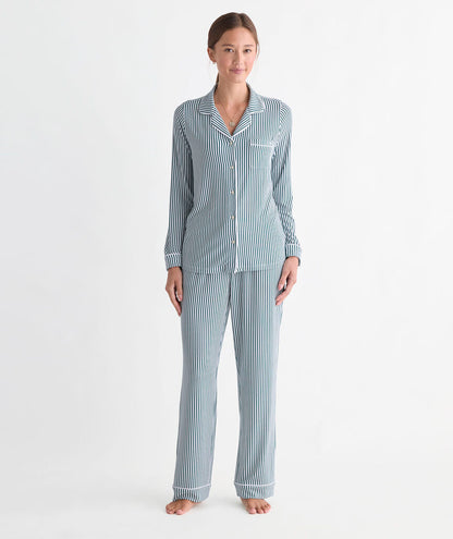 Super-Soft Knit Pajama Set - Green Becky Stripe