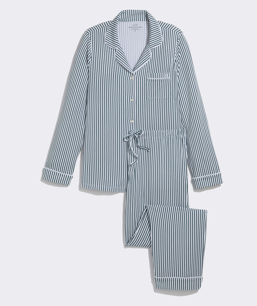 Super-Soft Knit Pajama Set - Green Becky Stripe