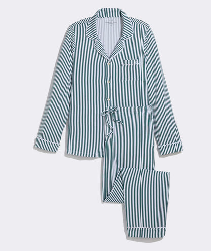 Super-Soft Knit Pajama Set - Green Becky Stripe