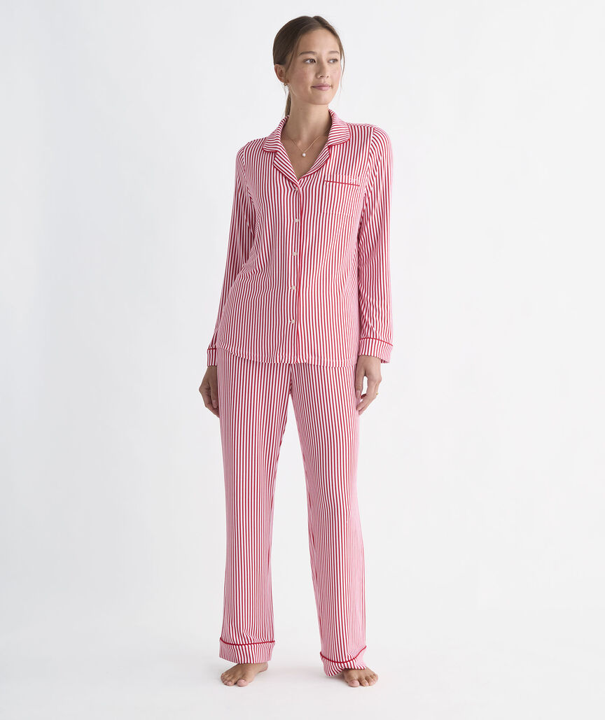 Super-Soft Knit Pajama Set - Red Velvet Stripe
