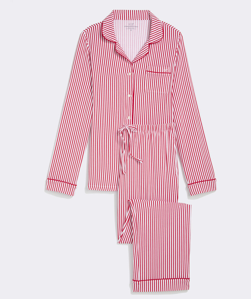 Super-Soft Knit Pajama Set - Red Velvet Stripe