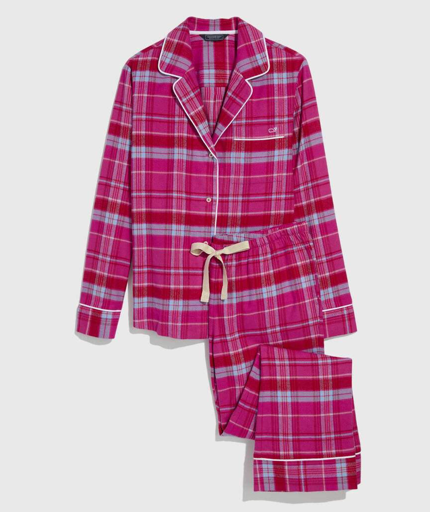 Flannel Pajama Set - Party Plaid Lipstick