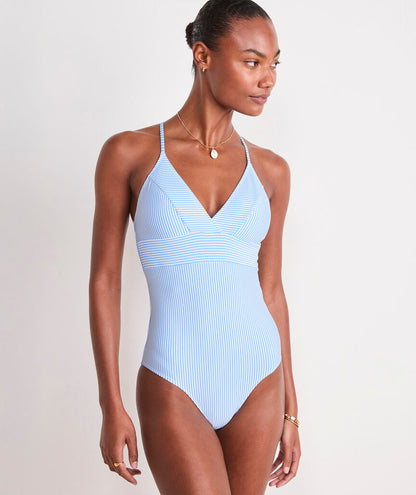 Sconset Seersucker One-Piece - Vineyard SS-SB/White