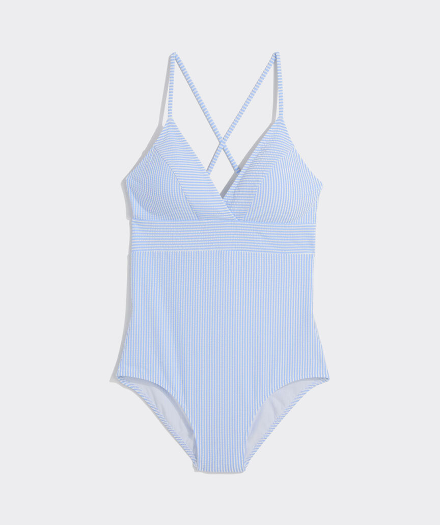Sconset Seersucker One-Piece - Vineyard SS-SB/White