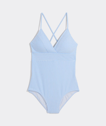 Sconset Seersucker One-Piece - Vineyard SS-SB/White