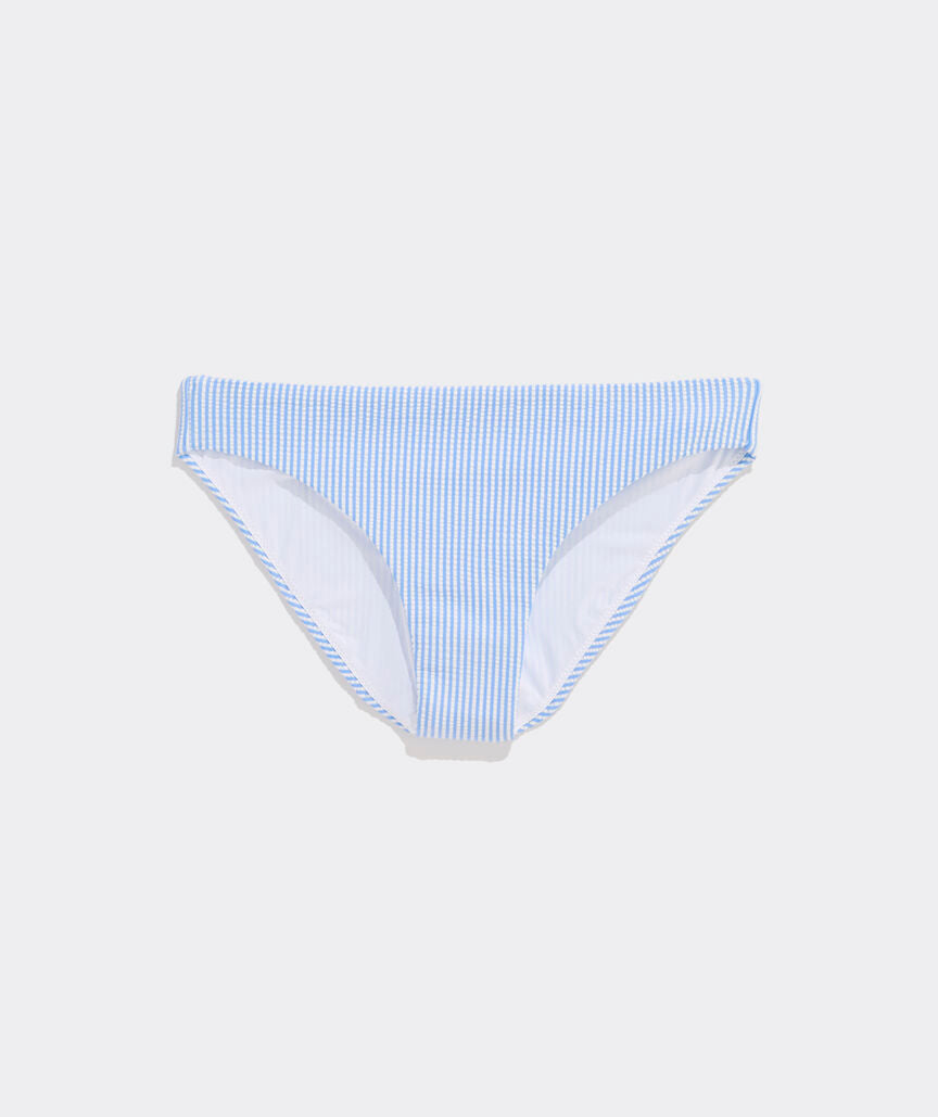 Seacrest Seersucker Low-Rise Bikini Bottom - Vineyard SS-SB/White