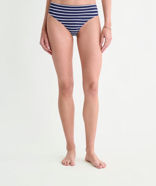 Wainscott Mid-Rise Bikini Bottom - Bay Stripe Navy