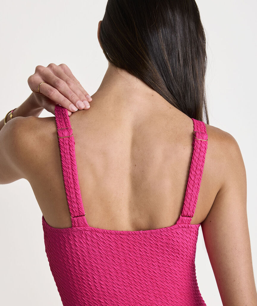 Textured Southampton Square Neck One-Piece - Charm Pink