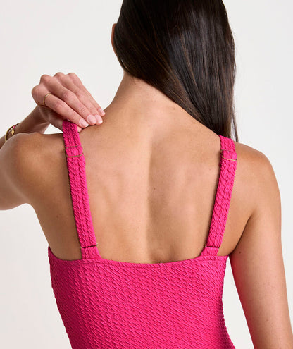 Textured Southampton Square Neck One-Piece - Charm Pink