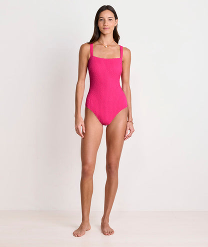 Textured Southampton Square Neck One-Piece - Charm Pink