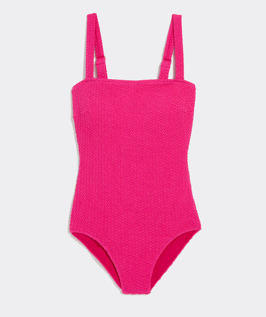 Textured Southampton Square Neck One-Piece - Charm Pink