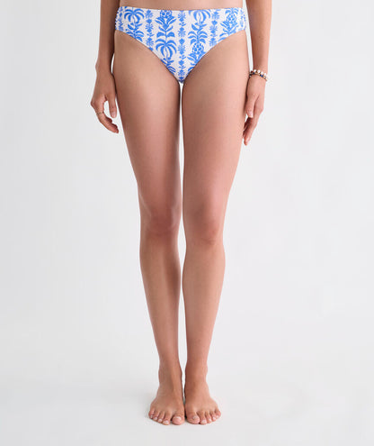 Ruched Low-Rise Bikini Bottom - Breaker Palm Stripe