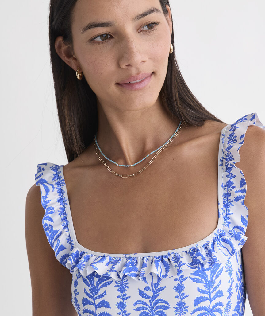 Westerly Ruffle One-Piece - Breaker Palm Stripe