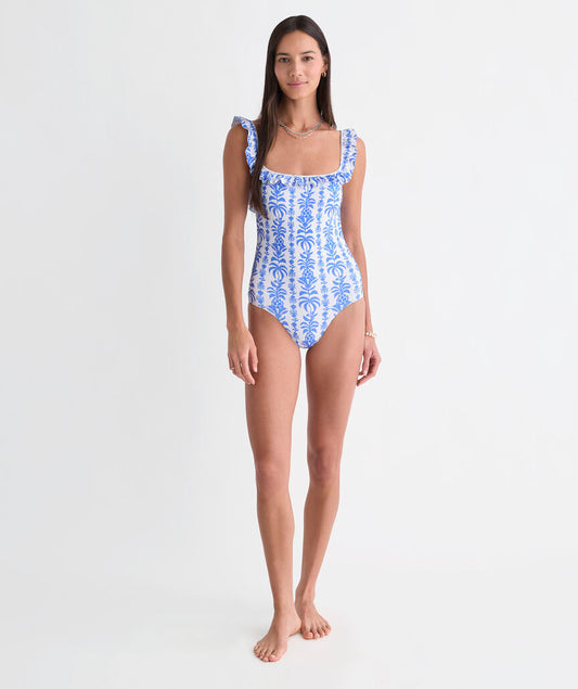 Westerly Ruffle One-Piece - Breaker Palm Stripe