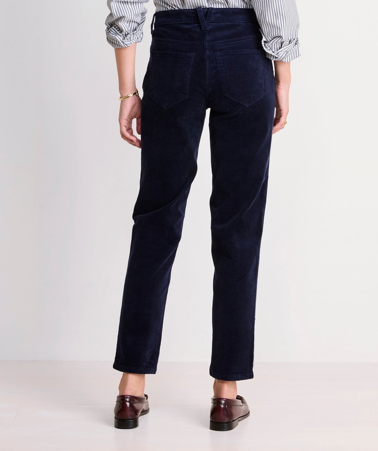 Mid Rise Ankle Corduroy Pants - Nautical Navy
