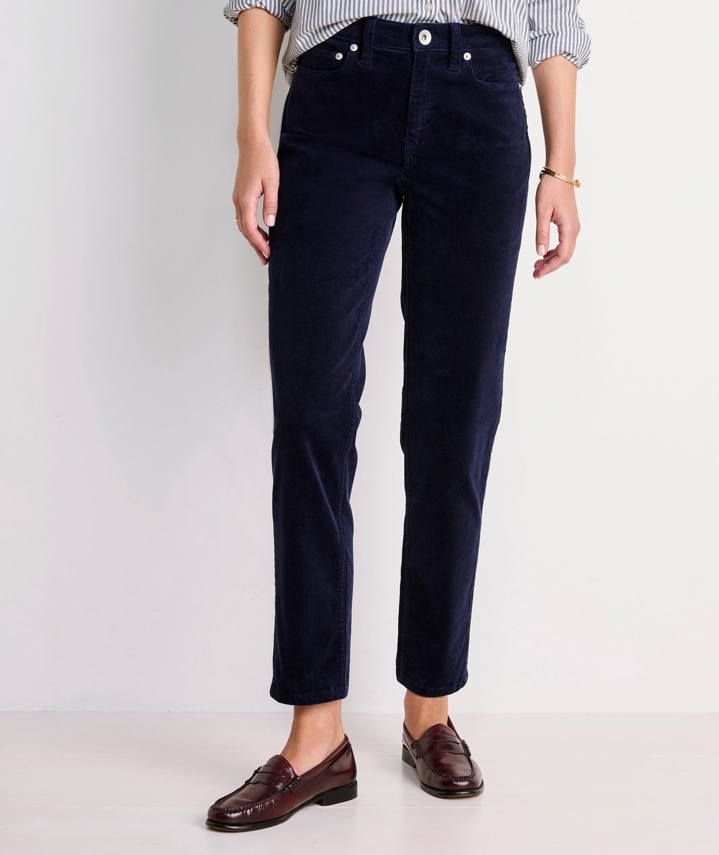 Mid Rise Ankle Corduroy Pants - Nautical Navy