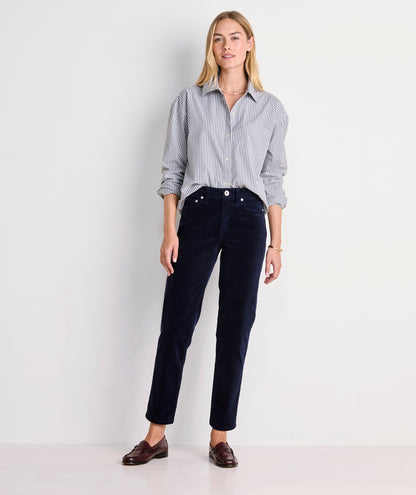 Mid Rise Ankle Corduroy Pants - Nautical Navy