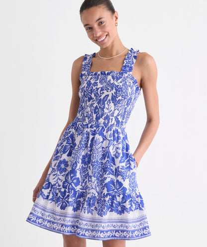 Ellen Smocked Mini Dress - Paradise Print White
