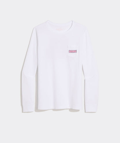 Women's String Lights Pups Logo Box Long-Sleeve Pocket Tee