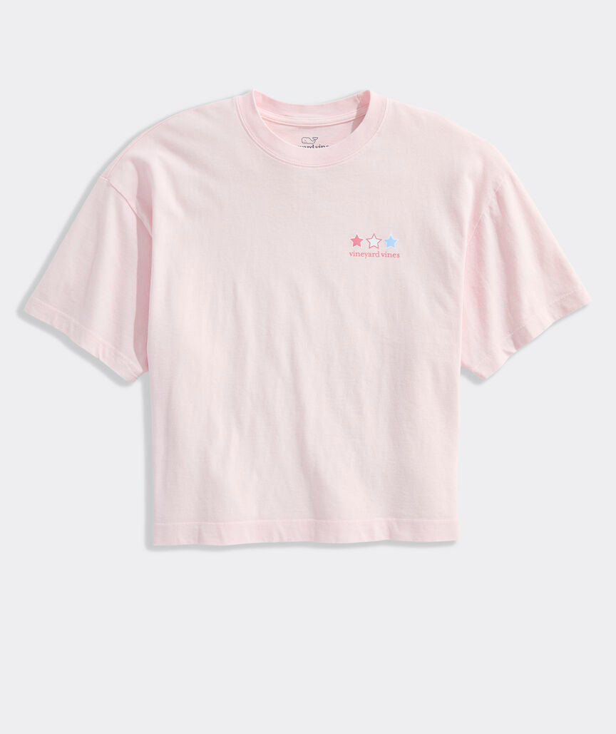 Women's Garment-Dyed USA Stacked Text Boxy Tee - Pink Drink
