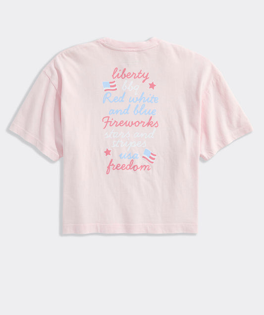 Women's Garment-Dyed USA Stacked Text Boxy Tee - Pink Drink
