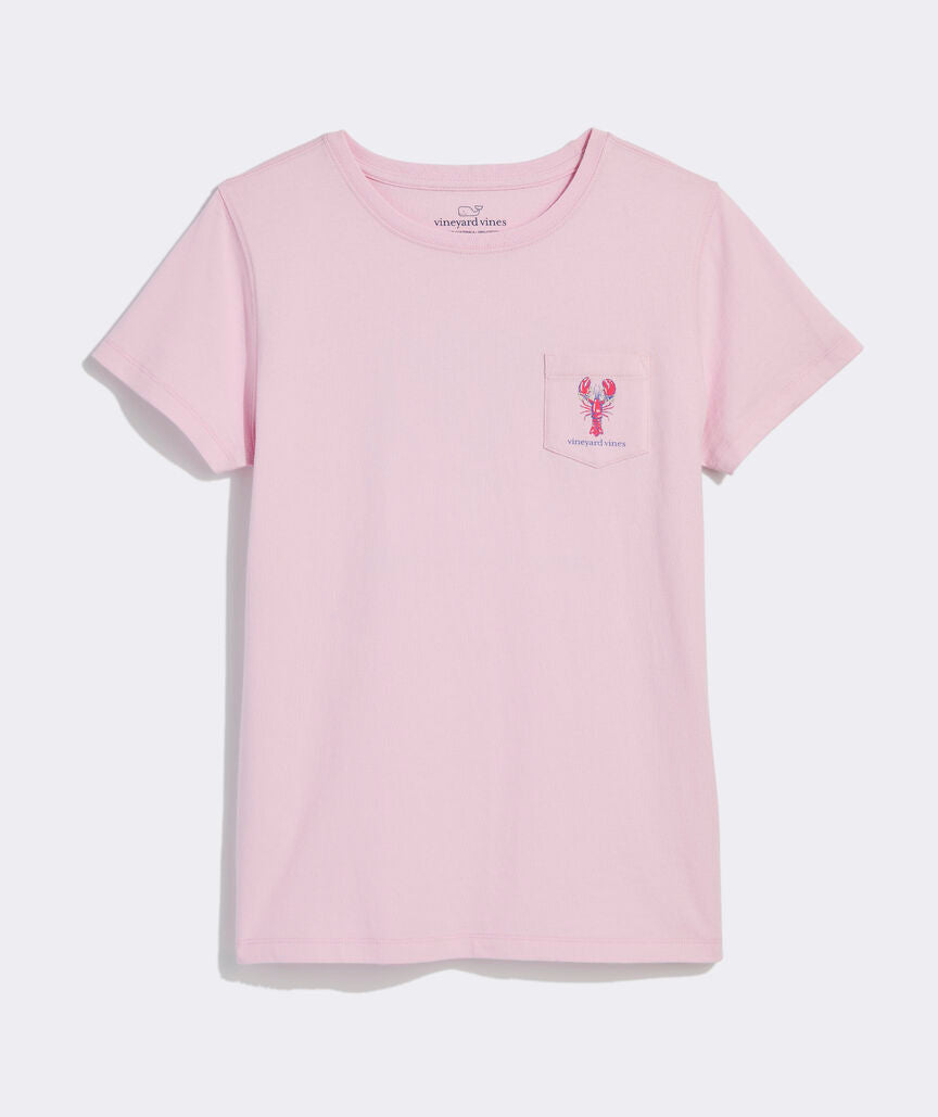 Women's Bow Lobster Short-Sleeve Pocket Tee - Pink Drink Lobster