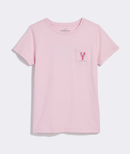 Women's Bow Lobster Short-Sleeve Pocket Tee - Pink Drink Lobster