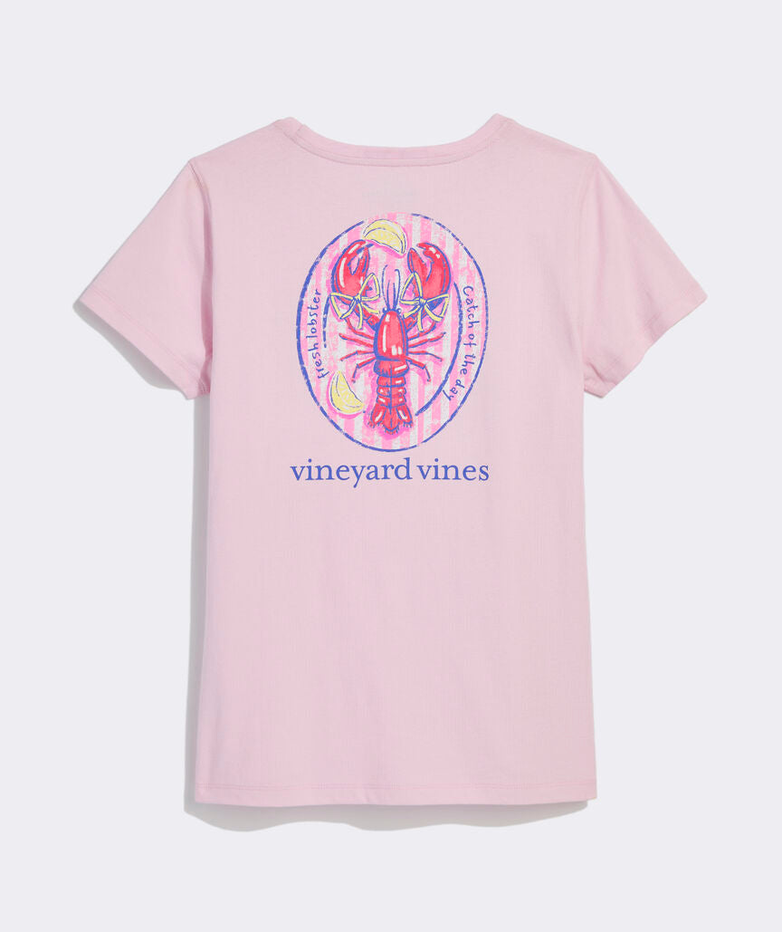 Women's Bow Lobster Short-Sleeve Pocket Tee - Pink Drink Lobster