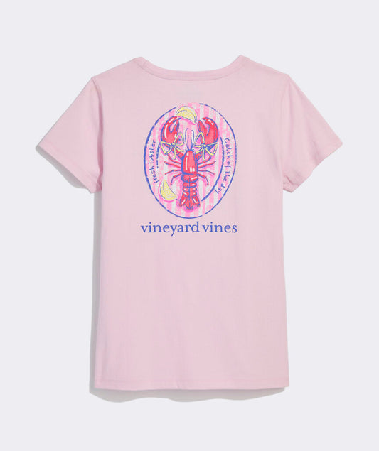 Women's Bow Lobster Short-Sleeve Pocket Tee - Pink Drink Lobster