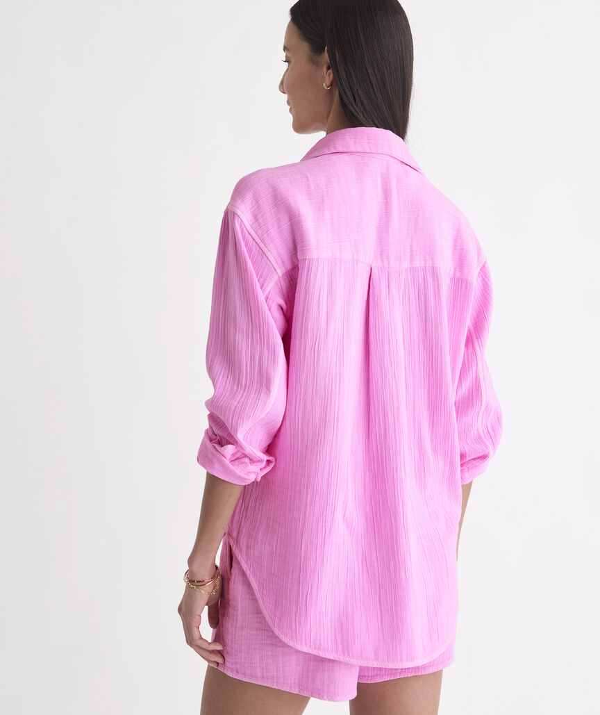Birdie Gauze Button-Down - Neon Bloom
