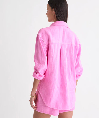 Birdie Gauze Button-Down - Neon Bloom