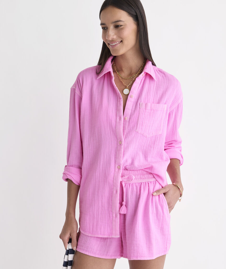 Birdie Gauze Button-Down - Neon Bloom