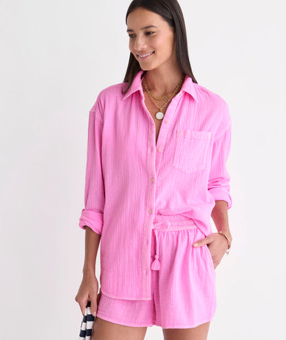 Birdie Gauze Button-Down - Neon Bloom