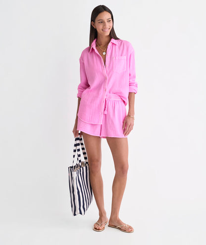 Birdie Gauze Button-Down - Neon Bloom