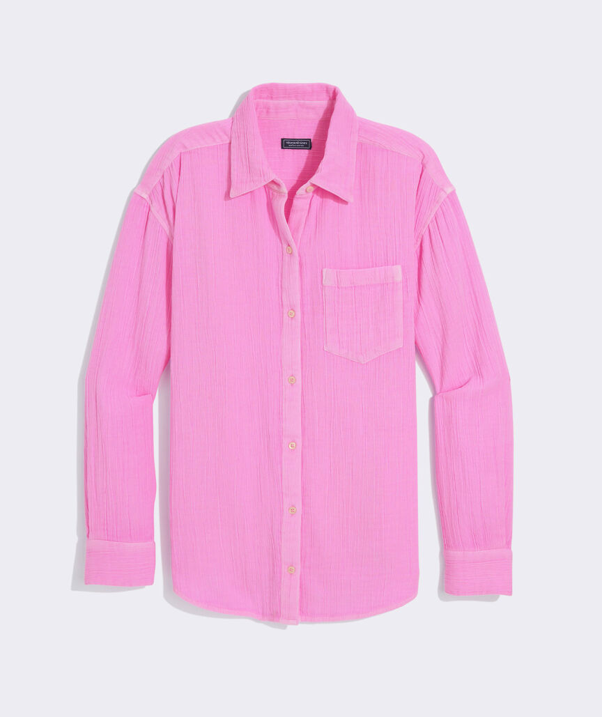 Birdie Gauze Button-Down - Neon Bloom
