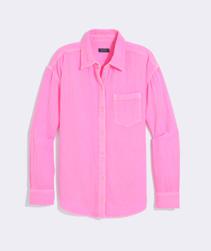 Birdie Gauze Button-Down - Neon Bloom